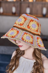 Beige Boho Flower Crochet Wide Brim Buckle Hat Hats & Caps JT's Designer Fashion