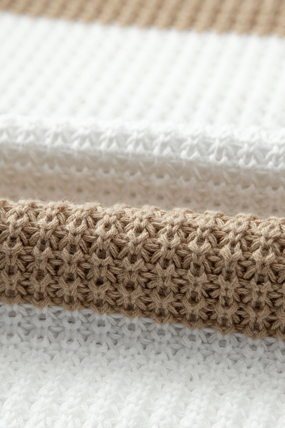 Light French Beige Colorblock Striped Drop Shoulder Side Slit Sweater Sweaters JT's Designer Fashion