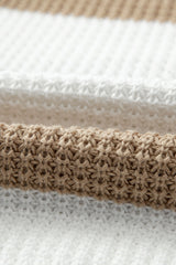 Light French Beige Colorblock Striped Drop Shoulder Side Slit Sweater Sweaters JT's Designer Fashion