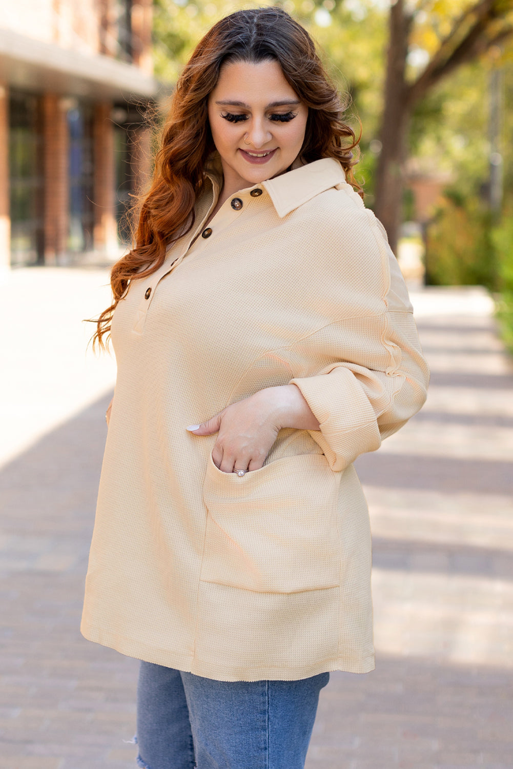 Jet Stream Plus Size Thermal Waffle Knit Henley Tunic Top Plus Size Long Sleeve Tops JT's Designer Fashion