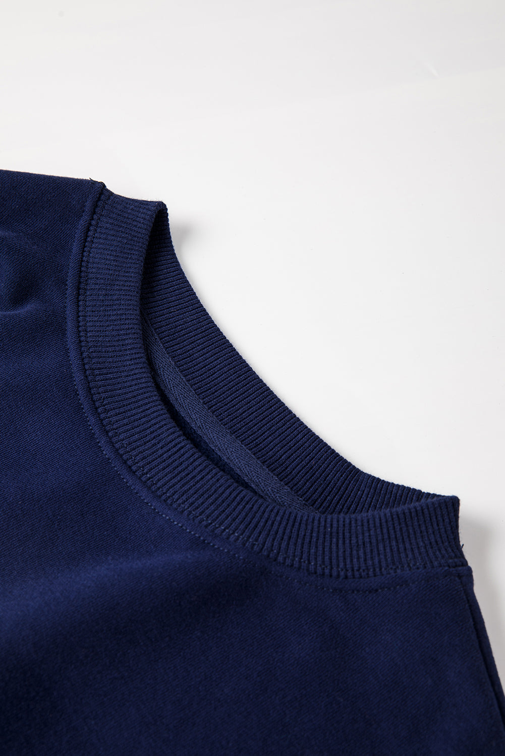 Navy Blue Solid Fleece Lined Drop Shoulder Terry Sweatshirt Sweatshirts & Hoodies JT's Designer Fashion