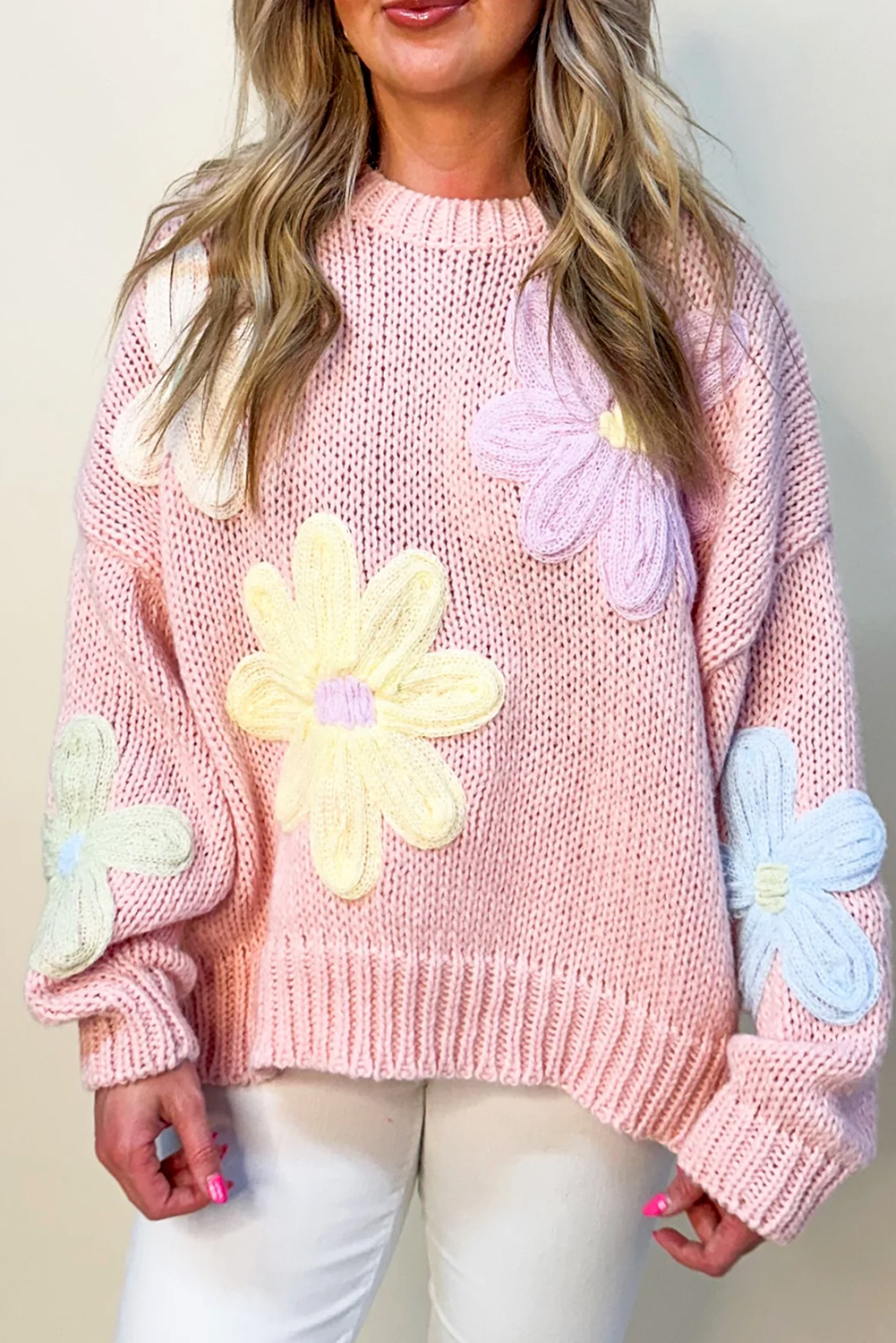 Pink Petals & Threads Embroidered Floral Sweater Sweaters JT's Designer Fashion