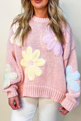 Pink Petals & Threads Embroidered Floral Sweater Sweaters JT's Designer Fashion