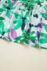 Green Floral Print Shirred Square Neck Loose Fit Mini Dress Floral Dresses JT's Designer Fashion