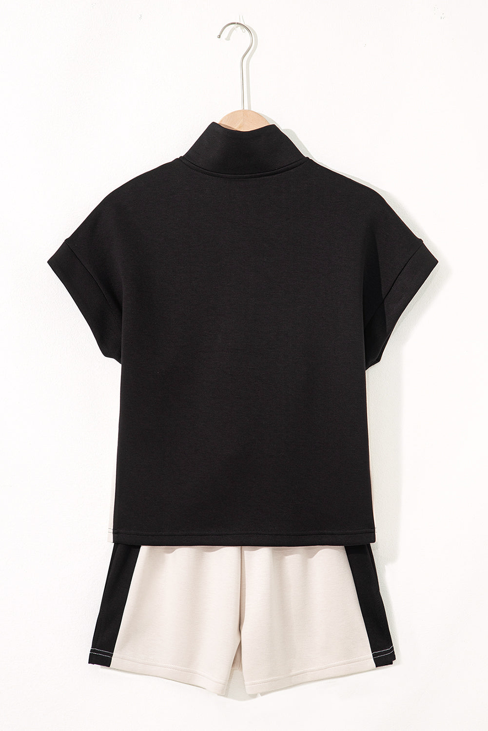 Black Contrast Zipped Stand Collared T Shirt and Short Set Short Sets JT's Designer Fashion