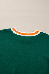 Blackish Green Colorblock Striped Trim Drop Shoulder Sweater Sweaters JT's Designer Fashion