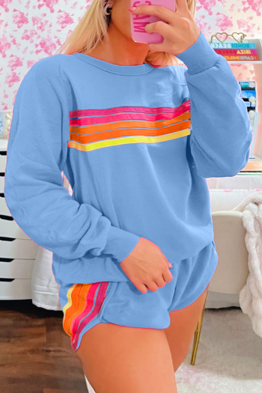 Beau Blue Accent Pullover and Shorts Two Piece Casual Set Short Sets JT's Designer Fashion