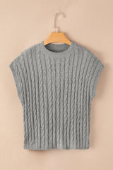Gray Crew Neck Cable Knit Short Sleeve Sweater Sweaters & Cardigans JT's Designer Fashion