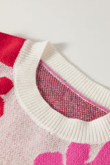 Rose Red Floral Mixed Color Block Sweater Sweaters & Cardigans JT's Designer Fashion