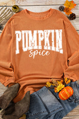 Orange PUMPKIN Spice Graphic Corded Crewneck Sweatshirt Graphic Sweatshirts JT's Designer Fashion