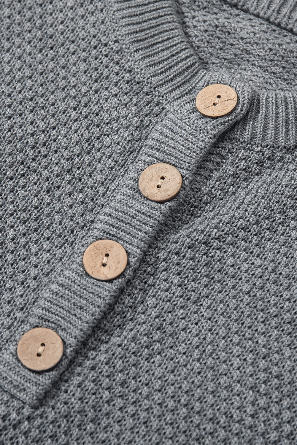 Gray Henley Pullover Drop Shoulder Sweater with Slits Sweaters & Cardigans JT's Designer Fashion