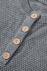 Gray Henley Pullover Drop Shoulder Sweater with Slits Sweaters & Cardigans JT's Designer Fashion