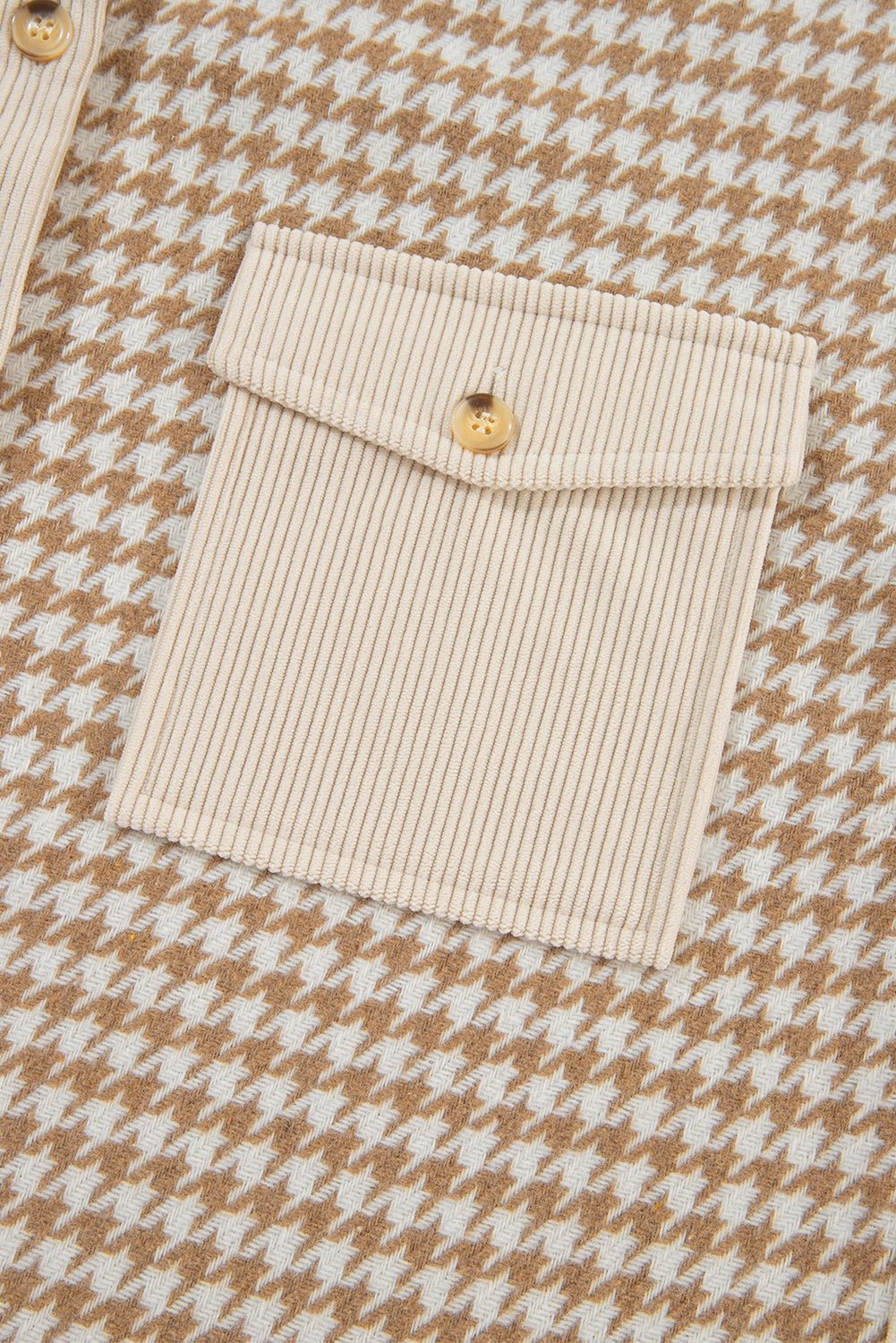 Parchment Houndstooth Corduroy Patchwork Flap Pocket Shacket Jackets JT's Designer Fashion