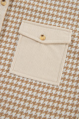Parchment Houndstooth Corduroy Patchwork Flap Pocket Shacket Jackets JT's Designer Fashion