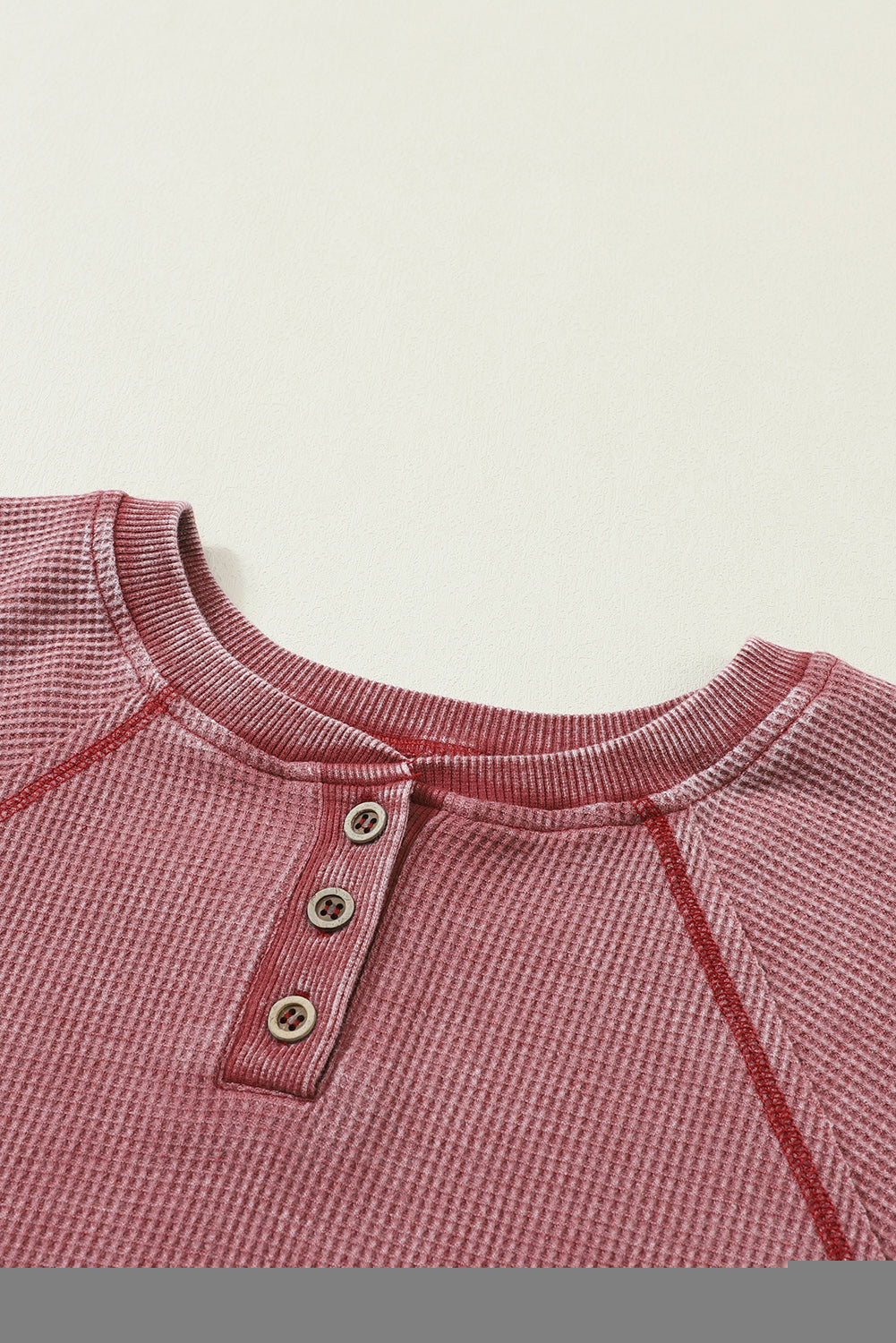 Fiery Red Waffle Knit Raglan Sleeve Henley Sweatshirt Sweatshirts & Hoodies JT's Designer Fashion