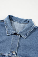 Light Blue Washed Oversize Pocketed Denim Jacket Denim Jackets JT's Designer Fashion