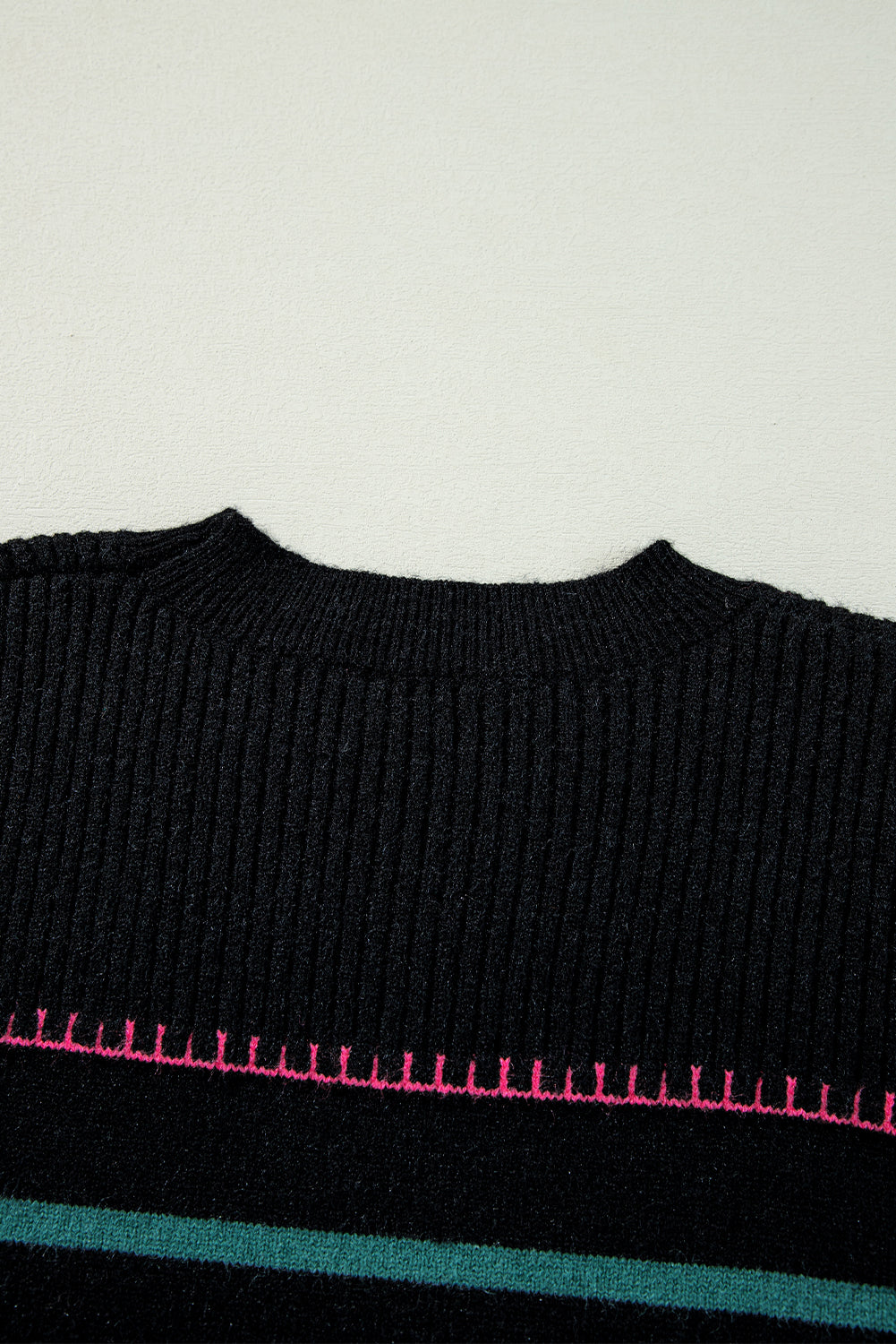 Black Colorful Striped Ribbed Trim Sweater Sweaters JT's Designer Fashion