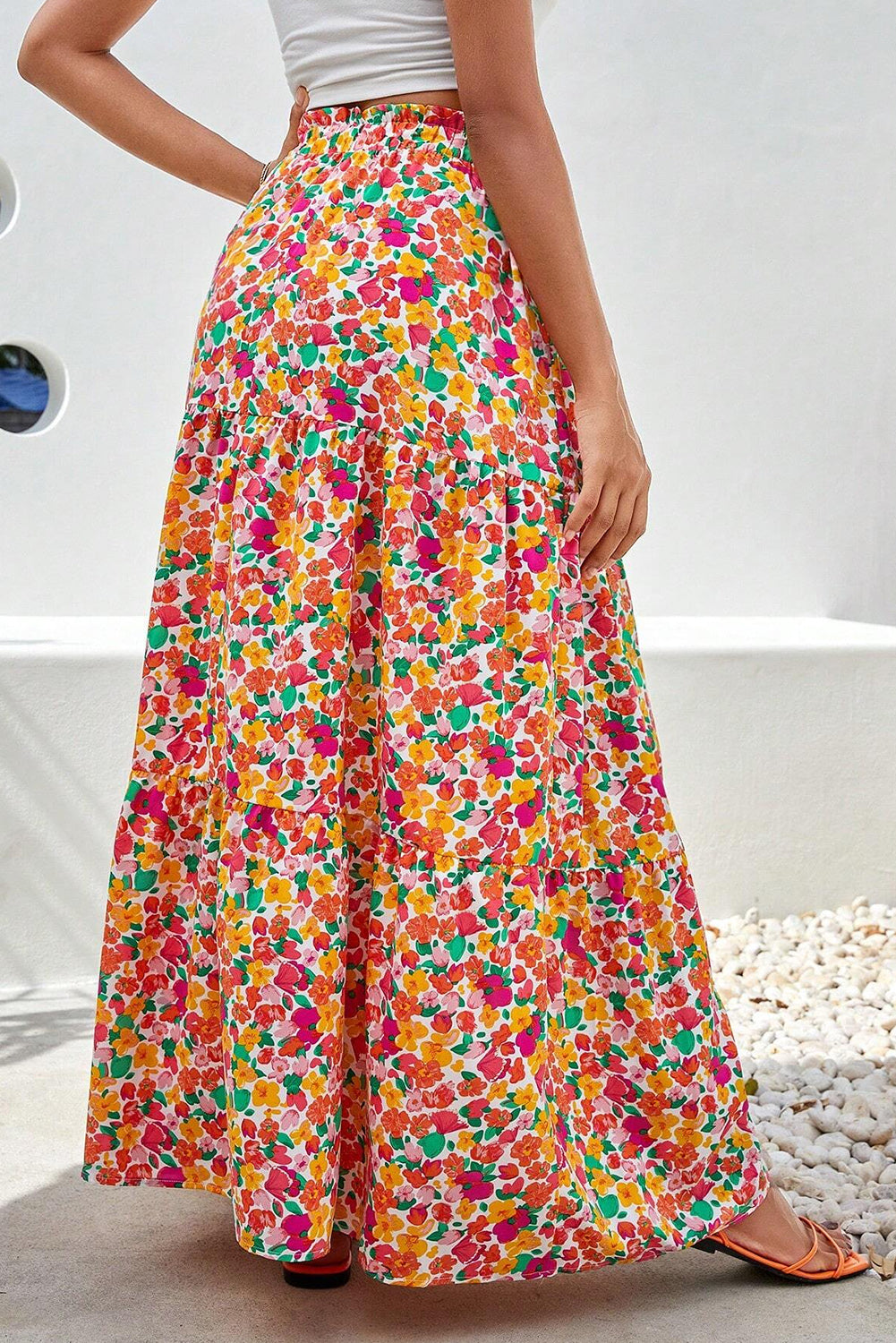 Yellow Boho Floral Print Long Skirt Bottoms JT's Designer Fashion