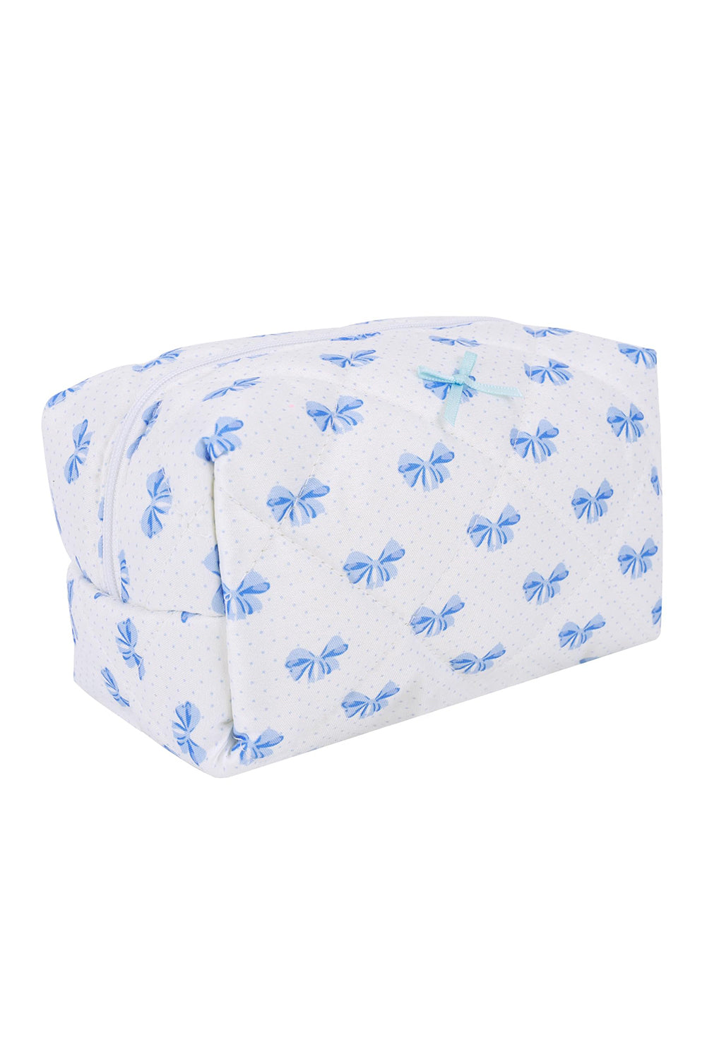 Sky Blue Bow Knot Quilted Zipper Makeup Bag Makeup Bags JT's Designer Fashion