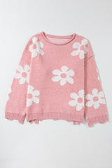Multicolour Pearl Beaded Floral Drop Shoulder Sweater Sweaters JT's Designer Fashion