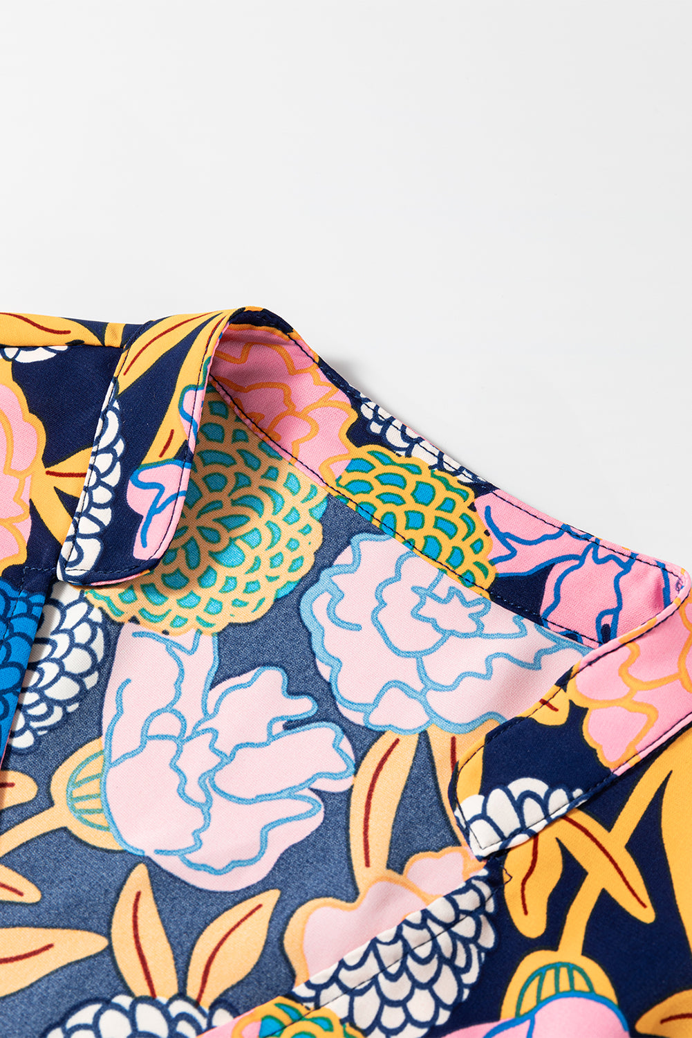 Navy Blue Hydrangea Floral Print Bishop Sleeve V Neck Shift Dress Floral Dresses JT's Designer Fashion