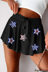 Black Sequined Flag Star Active Mini Skort Graphic Pants JT's Designer Fashion