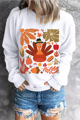 Beige Thanksgiving Fall Vibe Graphic Crew Neck Sweatshirt Graphic Sweatshirts JT's Designer Fashion