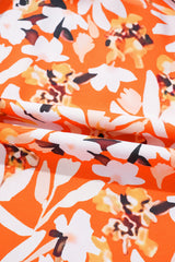 Orange Floral Print Split V Neck Bubble Sleeve Plus Size Midi Dress Plus Size Midi Dresses JT's Designer Fashion