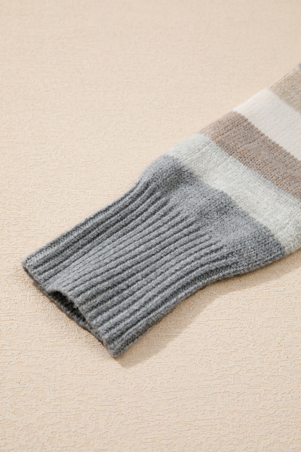 Gray Stripe Color Block Ribbed Edge Round Neck Sweater Sweaters JT's Designer Fashion