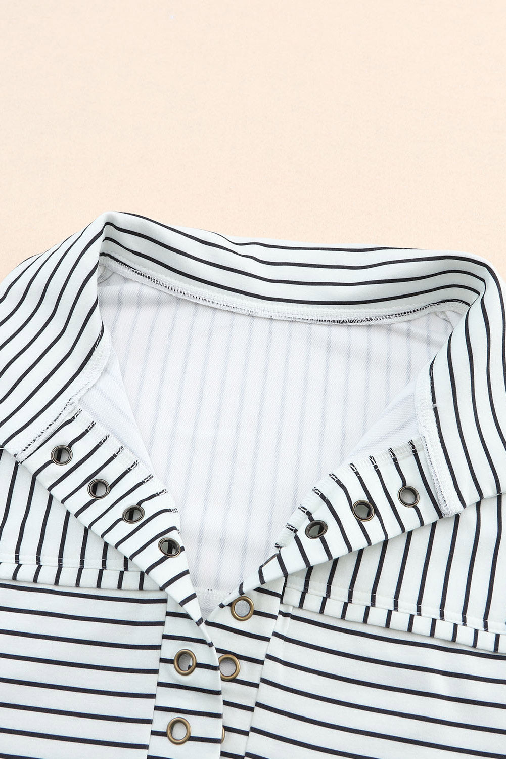 White Striped Thumbhole Drop Shoulder V Neck Top Long Sleeve Tops JT's Designer Fashion