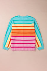 Yellow Stripe Gradient Striped Ribbed Edge Loose Sweater Sweaters JT's Designer Fashion