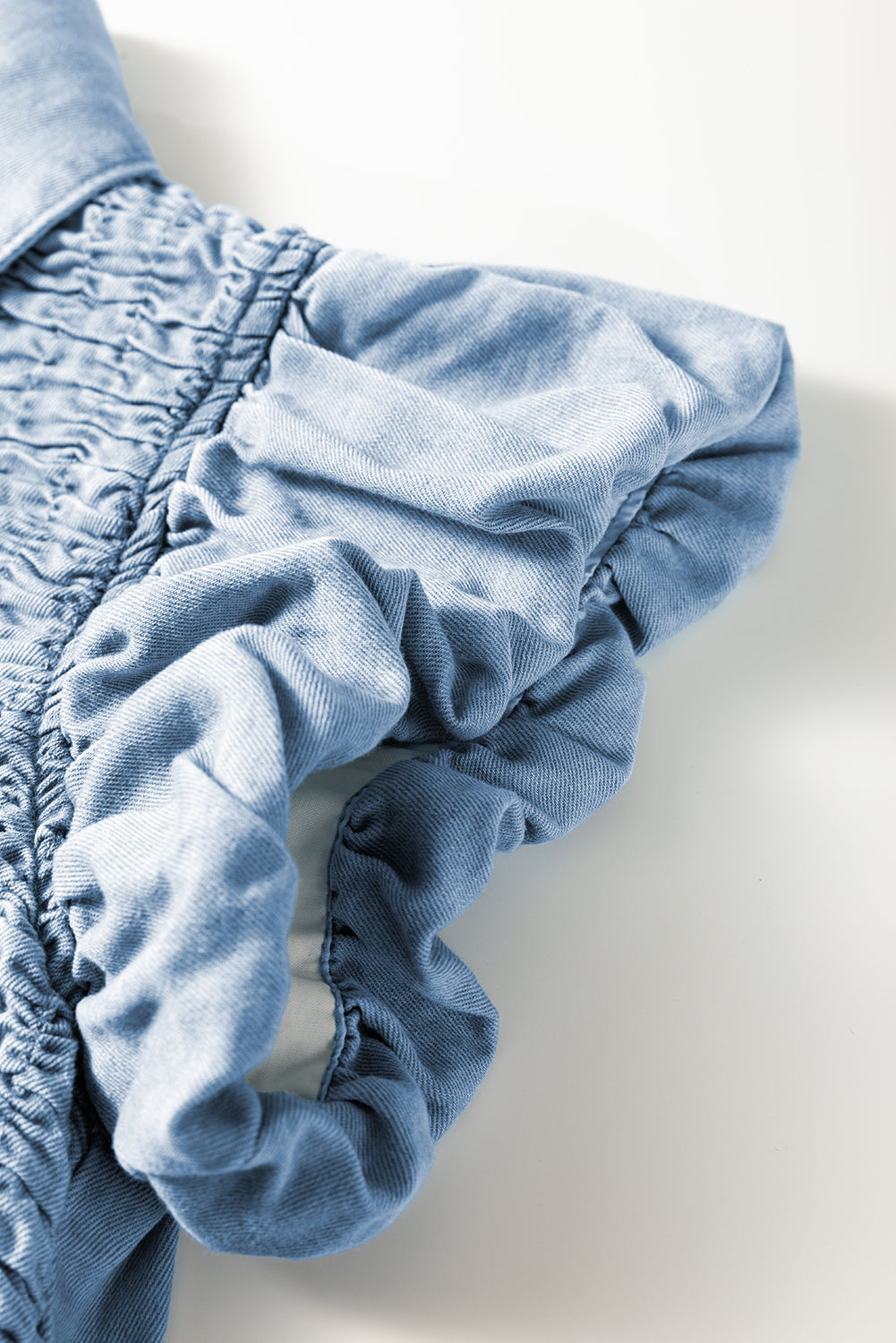 Beau Blue Flutter Sleeve Shirred Detail Button Up Denim Mini Dress Mini Dresses JT's Designer Fashion