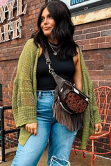 Spinach Green Oversize Crochet Knit Open Cardigan Cardigans JT's Designer Fashion