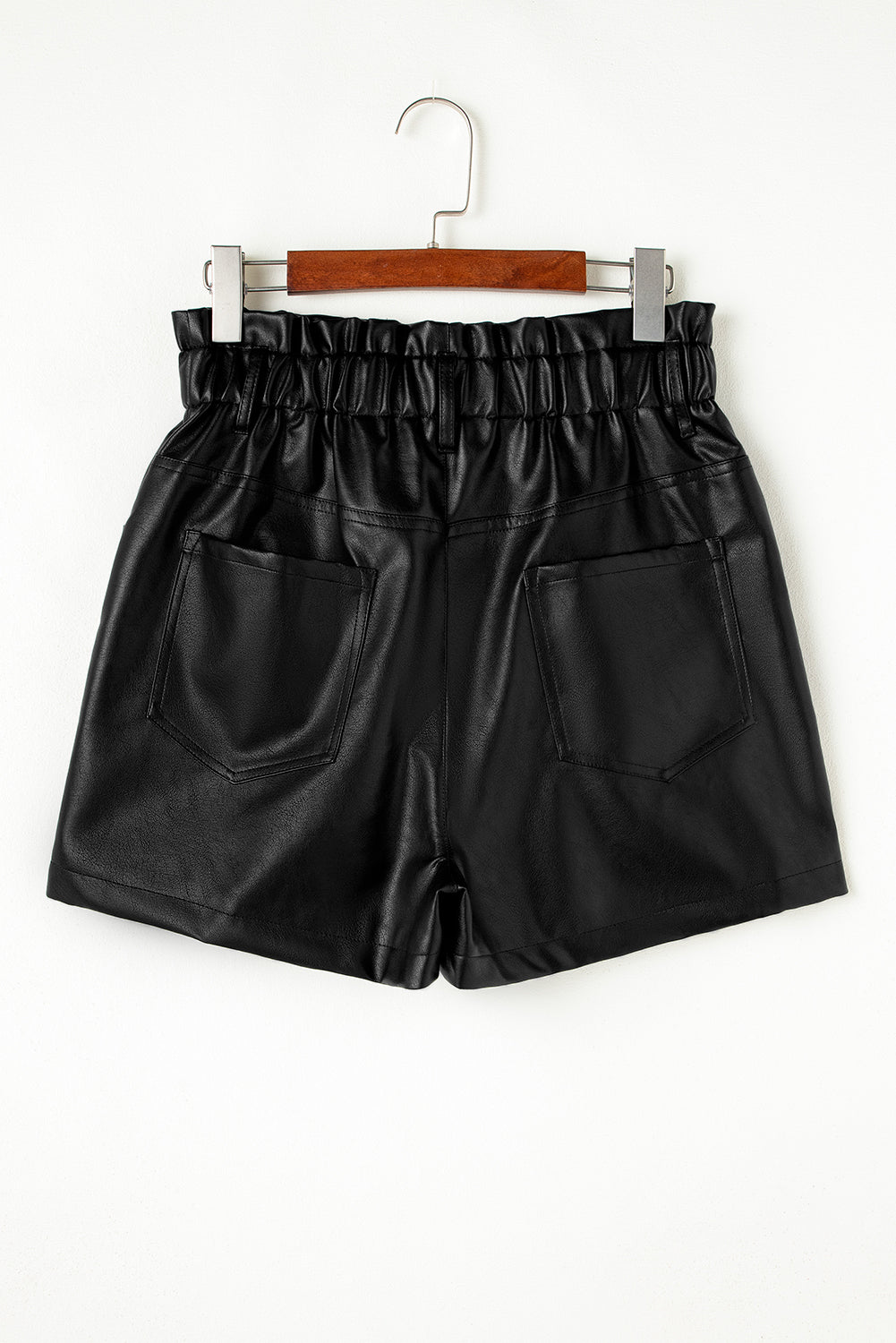 Black Faux Leather Paper Bag Waist High Rise Shorts Casual Shorts JT's Designer Fashion