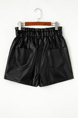 Black Faux Leather Paper Bag Waist High Rise Shorts Casual Shorts JT's Designer Fashion