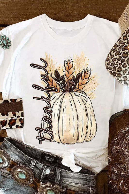 White Harvest Pumpkin Graphic Thanksgiving Tee Graphic Tees JT's Designer Fashion