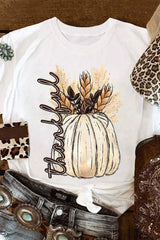 White Harvest Pumpkin Graphic Thanksgiving Tee Graphic Tees JT's Designer Fashion