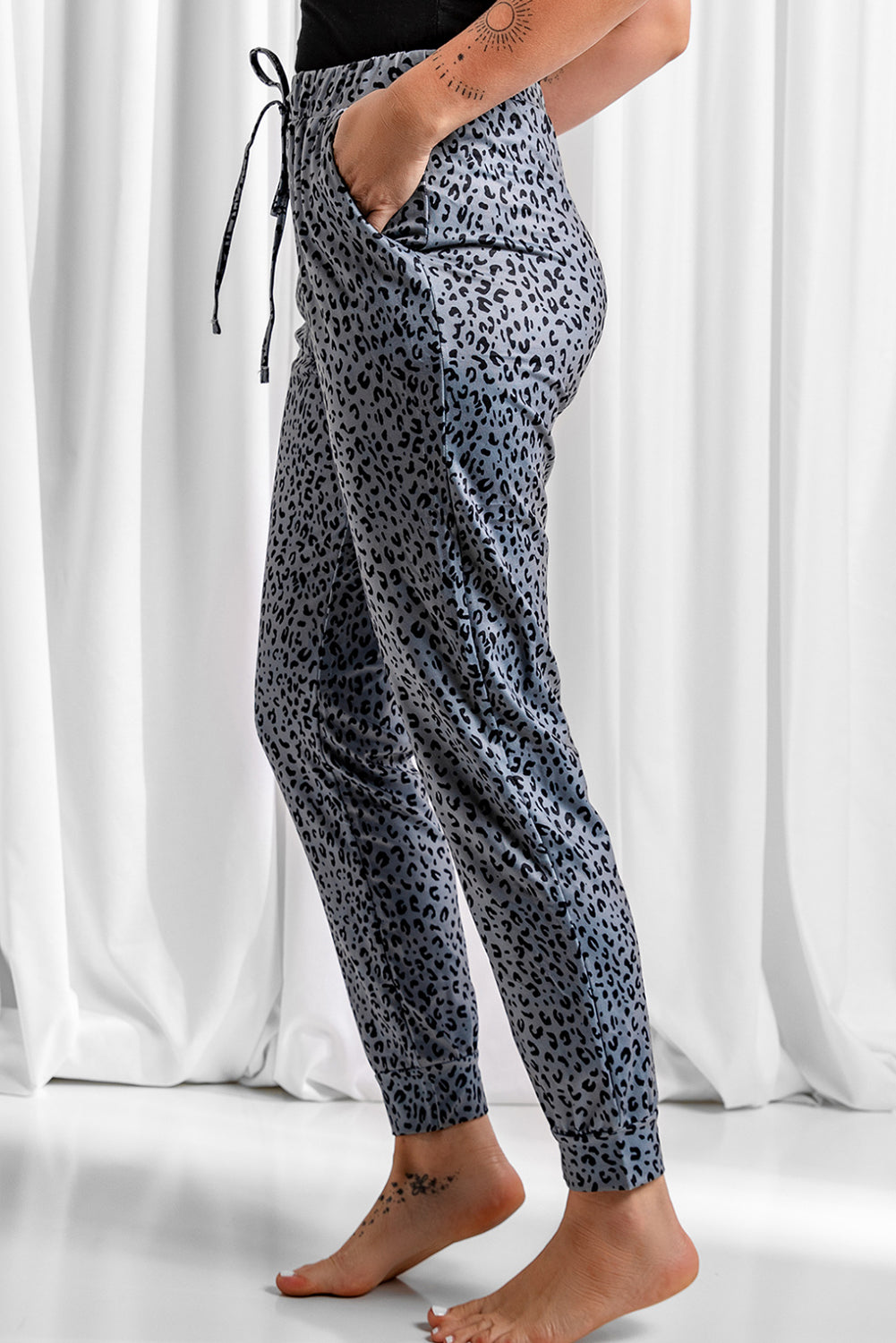 Gray Breezy Leopard Joggers Pants & Culotte JT's Designer Fashion