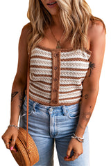 Chestnut Striped Buttoned Cropped Knitted Vest Sweaters & Cardigans JT's Designer Fashion