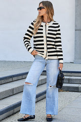 Black Stripe Chic Golden Button Cardigan Sweater Cardigans JT's Designer Fashion