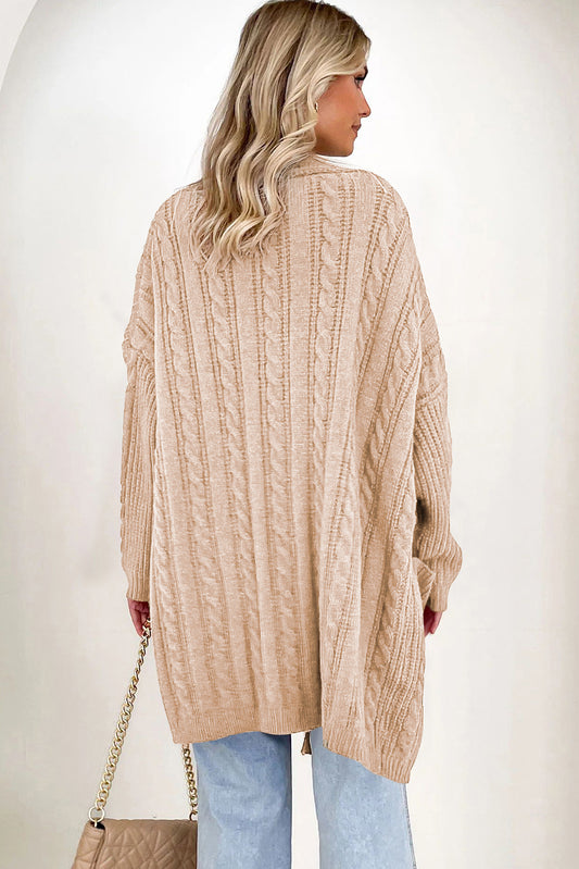 Parchment Oversize Chunky Cable Knit Open Front Midi-length Cardigan Cardigans JT's Designer Fashion