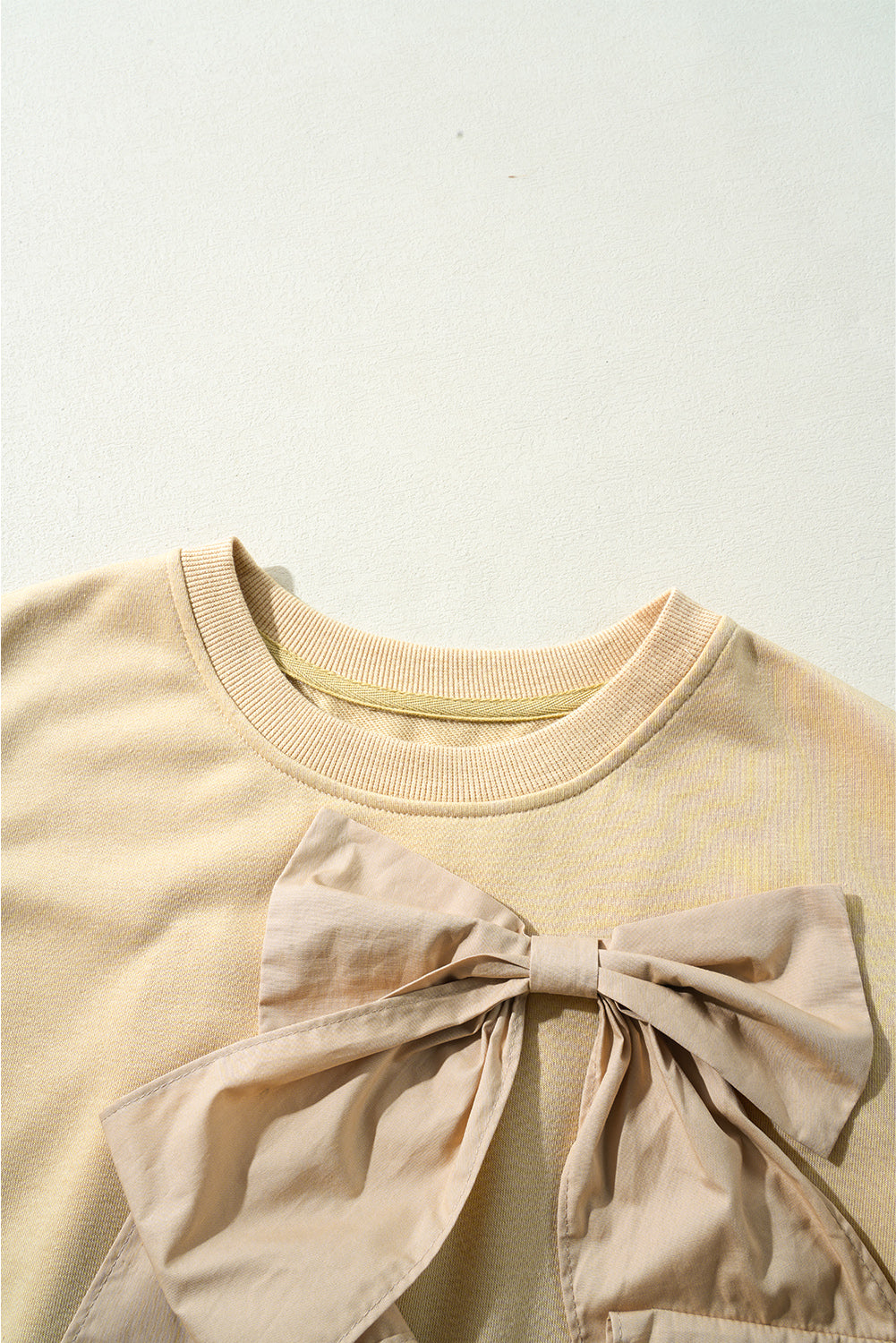 Parchment Two Tones Ribbon Bow Ruffle Sleeve Top Blouses & Shirts JT's Designer Fashion