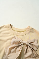 Parchment Two Tones Ribbon Bow Ruffle Sleeve Top Blouses & Shirts JT's Designer Fashion