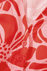 Red Boho Floral Short Sleeve V Neck Buttoned Shirred Waist Long Dress Floral Dresses JT's Designer Fashion