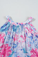 Sky Blue Floral Printed Sleeveless O Neck Knot Waist Maxi Dress Floral Dresses JT's Designer Fashion