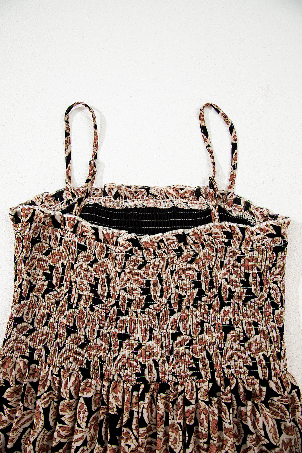 Brown Floral Smocked Bodice High Waist Flowy Sun Dress Floral Dresses JT's Designer Fashion