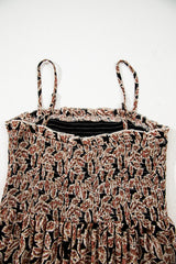Brown Floral Smocked Bodice High Waist Flowy Sun Dress Floral Dresses JT's Designer Fashion