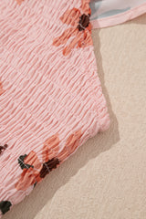 Pink Floral V Neck Smocked High Waist Ruffle Hem Long Dress Maxi Dresses JT's Designer Fashion