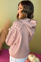 Fushia Solid Color Rivet Stud Raglan Sleeve Hoodie with Pocket Sweatshirts & Hoodies JT's Designer Fashion