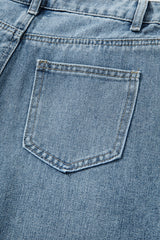 Dusk Blue Embroidered Cropped Wide Leg High Waist Jeans Jeans JT's Designer Fashion